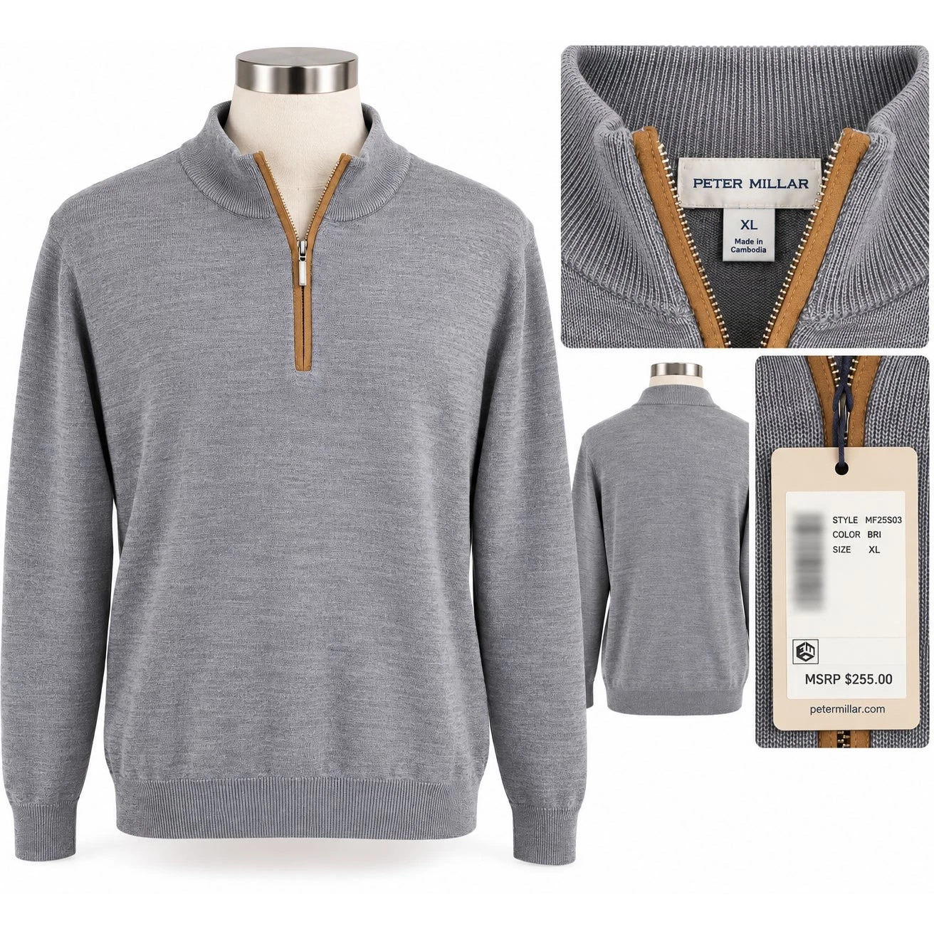 Peter Millar Men's Gray Quarter-Zip Sweater XL – NWT - product detail image 2