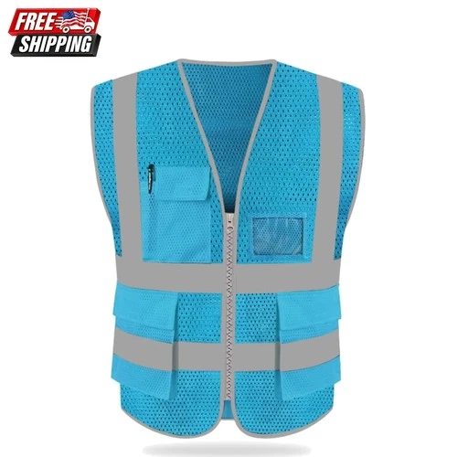 HYCOPROT High Visibility Mesh Safety Reflective Vest with Pockets and Zipper,... - product listing photo