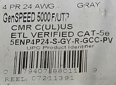 General Cable 2133495E GenSPEED 5000 24/4P F/UTP Cat5e Network CMR Gray /100ft