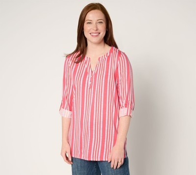 SUNNYLiFE Women's Top Sz L Slub Knit Roll-Tab Sleeve Multi-colored A708755