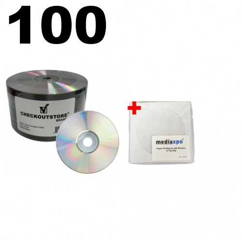 100 Grade A 52x CD-R 80min 700MB Shiny Silver (Shrink Wrap) & 100 Paper Sleeves
