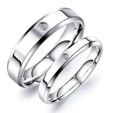 Coppia anelli fedi fedine acciaio inox fidanzamento semplici lucide con zircone