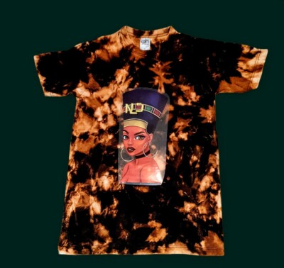 Egyptian Queen Custom Black Tee-SHIRT Bleached Tie Dye Women's Size Large