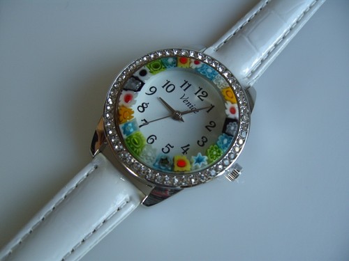 Muranoglas Damenuhr, Murano Glas Strass Trend Mode Uhr, Schmuck Damen Uhr weiß - Picture 2 of 8