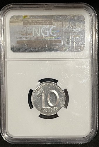 1953-E East Germany DDR 10 Pfennig UNC MS64 NGC - Picture 2 of 2