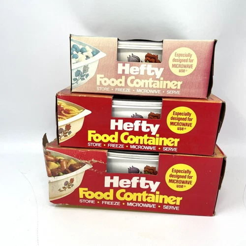 New Old Stock 3 Vtg Hefty Plastic Floral Flower Food Containers 1 1/2 Qt 3 C 2 C