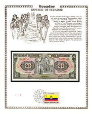 Ecuador 20 Sucres 1983 P 115b UNC w/ FDI UN FLAG STAMP 19069419 Serie LJ