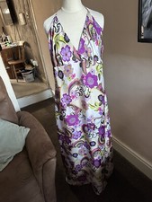 BNWT ASOS Cream Purple Floral Satin Halter-neck Maxi Dress size 18