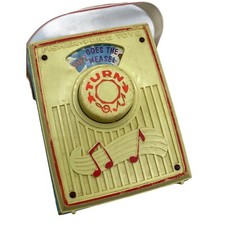 Vintage Fisher Price 775 Pop Goes The Weasel Wind Up Radio 1972 Yellow Music Box