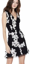 Alice + Olivia Pamela Embellished V Neck Dress Black White Size 0 NWOT