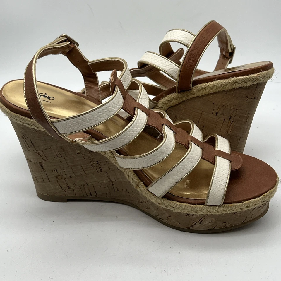 Sandalia de plataforma de corcho con tiras de cuero sintético Mossimo para mujer blanca/marrón talla 10 Foto 4 de 4