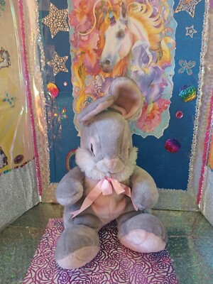  Gray & Pink Color Bunny {Rabbit} w/Pink Ribbon Bow 14'' Plush! *READ*