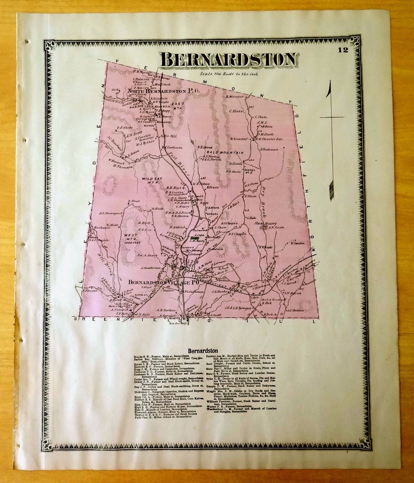 Antique HandColored Map 1871 Bernardston, MA Massachusetts eBay