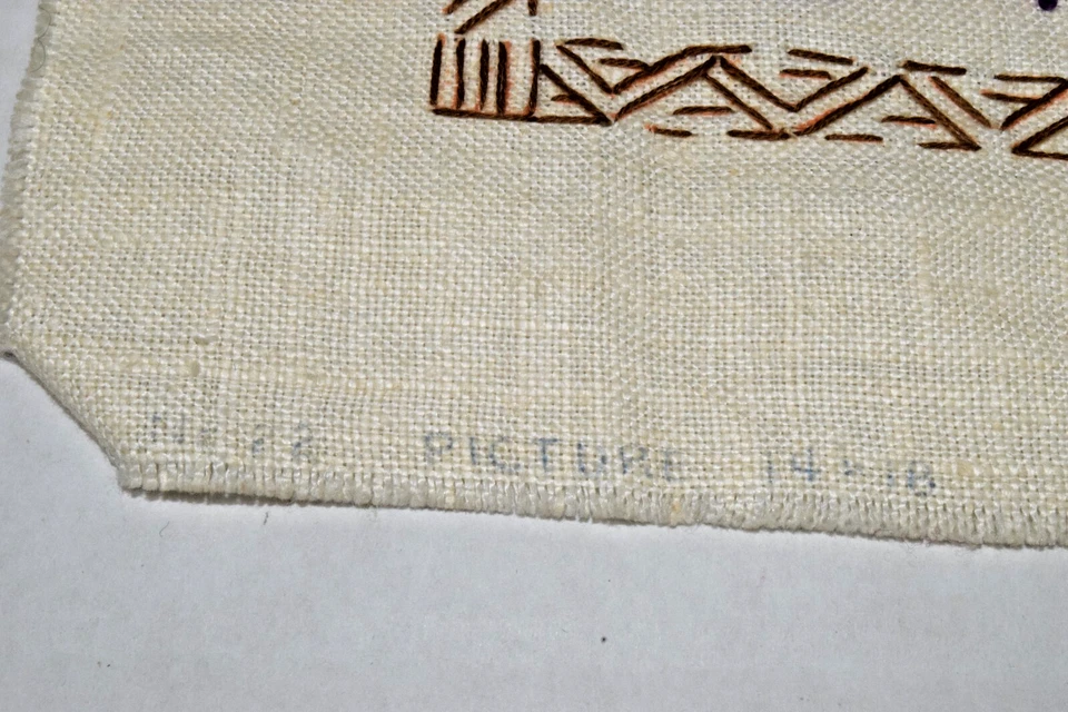 Vintage Linen Wall Tapestry 60s Colorful Embroidered Parrots 17.5 X 13.5 Inches - Image 2 of 4