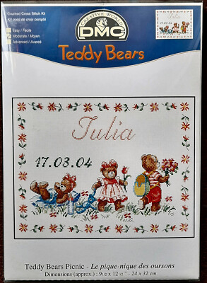 DMC TEDDYBÄREN PICKNICK Kreuzstich Set Design XC1234A GEBURTSTAG SAMPLER