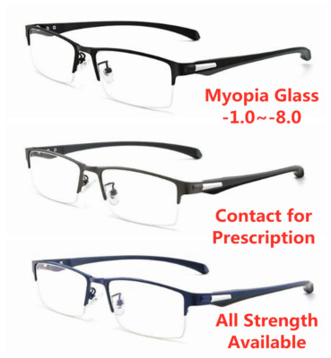 Men Women's Business Half Rim Nearsighted Minus Rx Eyeglass -1.0~-8.0 Customized