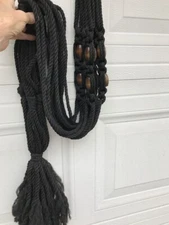 Vintage Large Macrame Plant Hanger Black w Beads