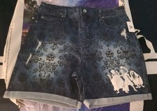 Disney Haunted Mansion Hitchhiking Ghosts Wallpaper Denim Shorts Women L. NWT