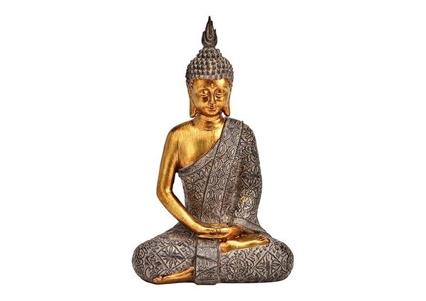 Buddha Aus Poly Braun, Gold Skulptur Statue Meditierend Thai-image