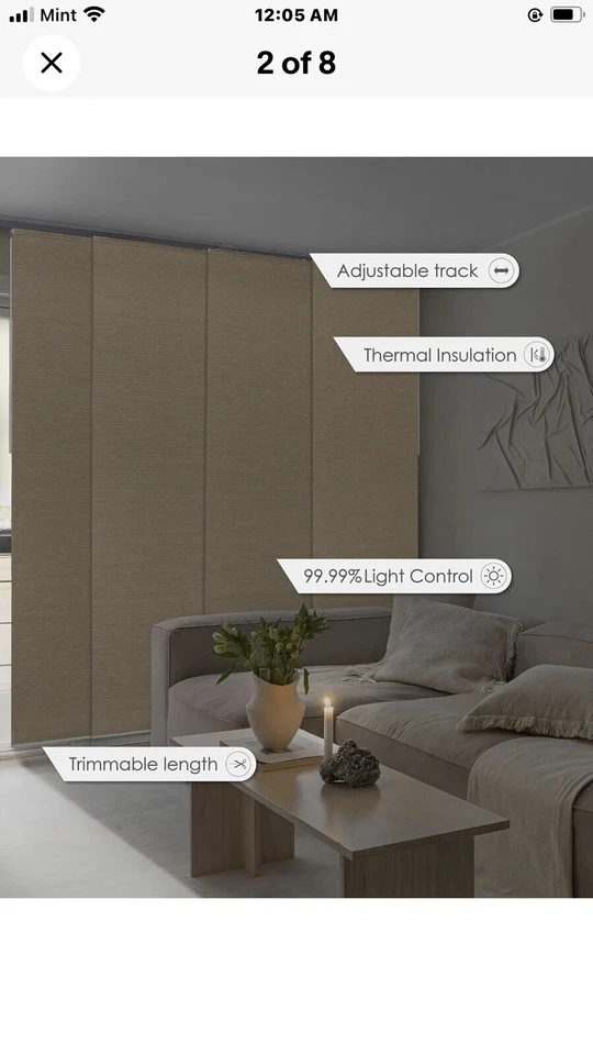 Persianas de oruga de panel deslizante ajustables 99,99 % oscurecimiento 45,8"- 86" W X 96" H, Exte Foto 2 de 4