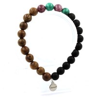 Armband Perlen Malachit Aus Kongo +Lepidolit+Schwarz Onyx Matt + Holz Made