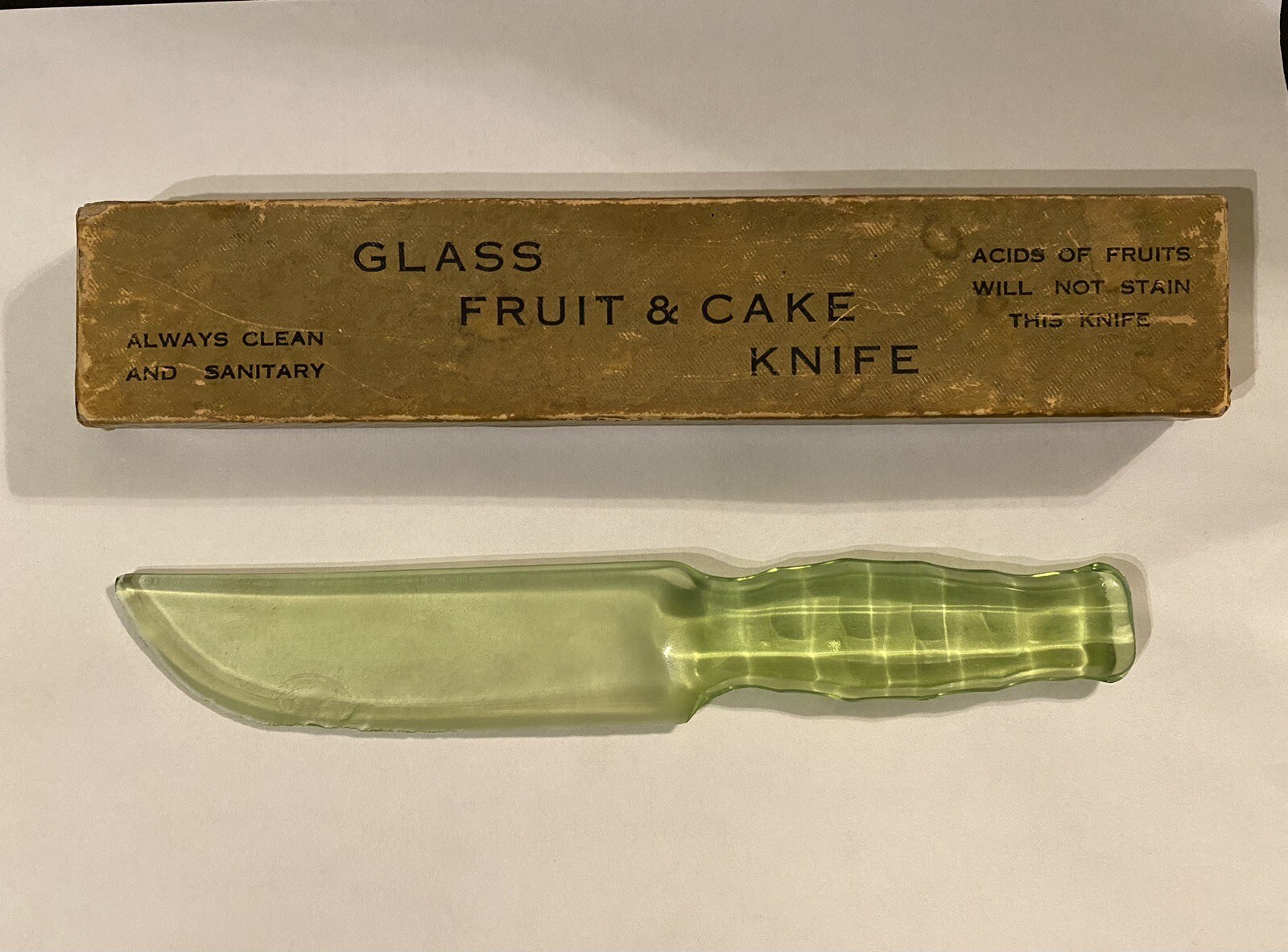 Antique Vintage Vaseline Uranium Glass Knife w/ Box Kitchen Novelty Co