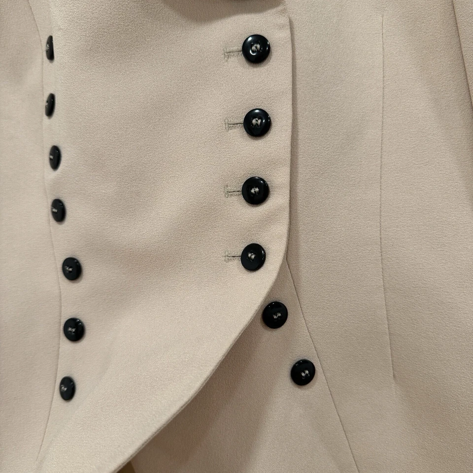 ¡De colección! Blazer Saville Traje Beige Doble Pecho Ajustado Cuello Negro 6 Preppy Foto 4 de 4