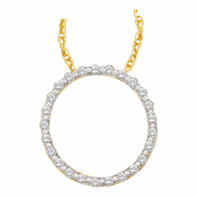 14k Yellow Gold Womens Round Diamond Circle Outline Pendant 1/2 Cttw