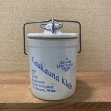 Kaukauna Klub Cheese Crock Wisconsin Original Label Vintage Dairy W/Lid USA