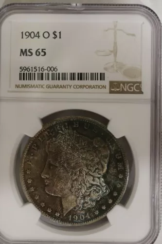 1904 O MORGAN SILVER DOLLAR NGC MS65**RAINBOW TONED**OBVERSE AND REVERSE! b112.1