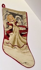 Needlepoint Tapestry Angel Christmas Stocking Red Velvet Back