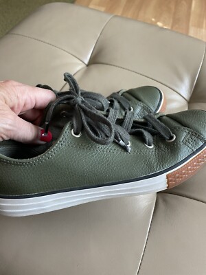 Converse All Star Low Top Olive Green Leather Sneakers Women's Shoes Size 4