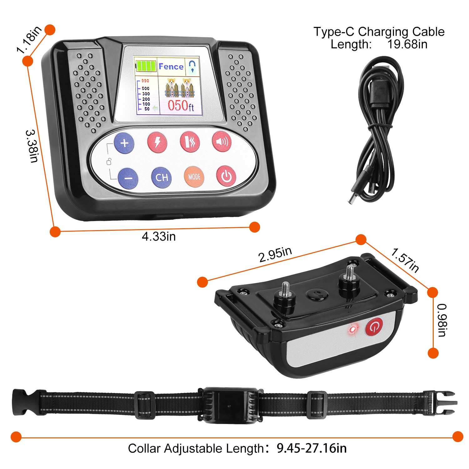 990FT Dog Wireless Fence Range Remote Training Collar Vibration Shock/ Receiver