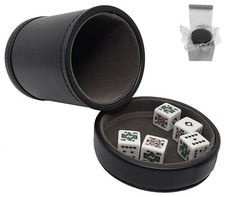 White Poker Dice Spades Ace Dark Grey Felt Lined Cup Removable Lid Sealed Box