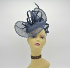 M8123 Navy Blue Kentucky Derby Wedding Easter Tea Party Sinamay Fascinator