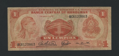 HONDURAS 1 LEMPIRA 1974 BC PICK # 58 FINE.