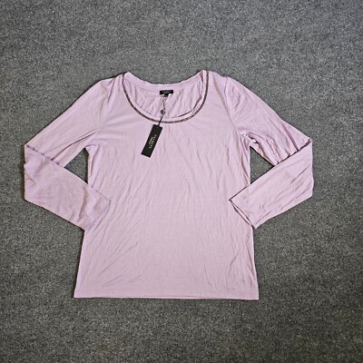 Talbots Top Shirt Womens Large Purple Beaded Neckline Long Sleeve Classic Casual