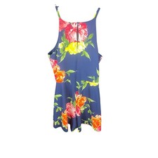 A Byer Womens Blue Floral Halter Romper Jumper Shorts Lined Sz 7