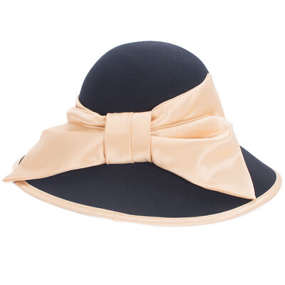 Women 100% Wool Felt Floppy Bow Wide Brim Dress Wedding  display picture 2