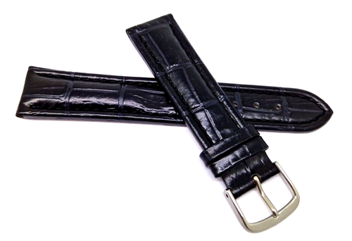 Uhrenarmband 20mm schwarz echt Leder Uhrband Kroko Prägung kräftiges Band / 5 - Picture 3 of 4