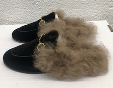 Gucci Princetown Horsebit Fur EU 36 US 6 Black Velvet Loafer BB50
