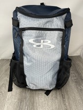 Boombah Clutch Bat Pack Blue Men’s Backpack 4 Bat Sleeves Fence Hook 18”x9”x9”