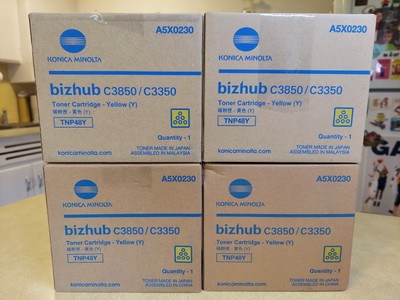 Lot of 4 Konica Minolta TNP48Y Toner Yellow Bizhub C3350 C3850 NEW