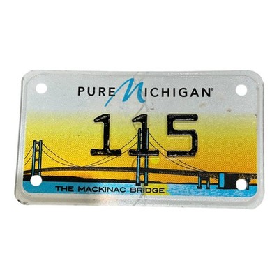 VANITY MACKINAC BRIDGE MOTORCYCLE CYCLE  LICENSE PLATE '' 115 '' LOW NUMBER