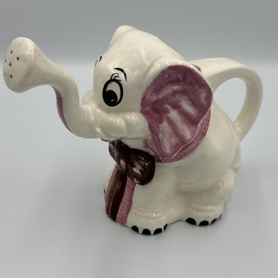 VTG Ceramic Elephant Watering Pitcher Jug Planter Pink Bow Cute Sprinkler Spout