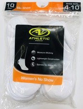 Athletic Works 10 Pair White Women's No Show Socks - Size 4-10