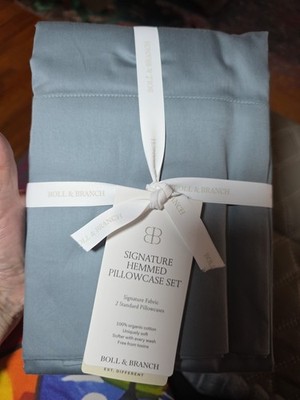 Boll & Branch Signature Hemmed Pillowcase Set Standard. Bluestone Organic Cotton