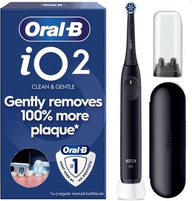 Oral-B iO2 Elektrische Zahnbürste Night Black Sanfter Pflegekopf Reiseetui Nachfüller