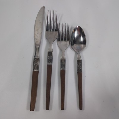 Ekco Eterna LA JOYA Stainless Steel Korea 5 Pieces MCM Wood Flatware