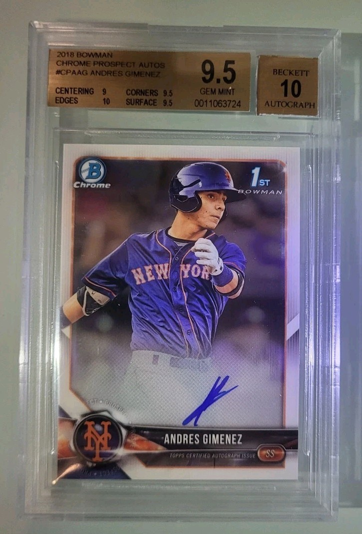 2018 Bowman Chrome Andres Gimenez Auto BGS 9.5 Gem Mint w/10 Autograph BLUE JAYS